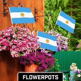 UD_G128 24-Pack Handheld Argentina Argentinian Stick Flags 12x18 Printed 150D Polyester Country Flag Solid Wooden Stick Gold Tip