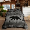 Manfei Rustic Bear Comforter Set Queen Size, Black Trees Deer