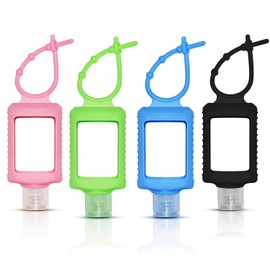 JRINYE 4 Pack Travel Size Bottles with Silicone Keychain Empty Hand Sanitizer Holder Refillable Squeeze Containers Leakproof Flip Cap Plastic Bottles Travel Essentials for Backpack (60ml / 2oz)