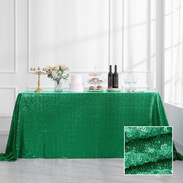 Pufogu 60"x102" Grass Green Sequin Tablecloth Rectangular Glitter Green Table