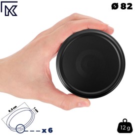 KADAX Screw Lids fi82 mm, Twist-Off Lid Set Made of Metal, Replacement Lids for Mason Jars, Lids with 6 Locking Teeth for Jars and Preserving Jars (Matte Black, 20 Pieces)