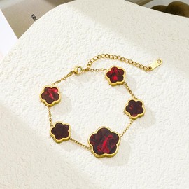 Flower Design Link Bracelet, Daily Bible Verse Bracelet,Exquisite Jewelry Valentine's Day Gift,Fashion Flower Shaped Link Bracelet, Simple All-match Stainless Steel Matching Jewelry for Women for Gift, Cute Light Luxury Summer Jewelry Accessory:_red