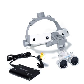 3.5X420 Loupes Surgical Glasses Magnifier Leather Headband with Portable LED Headlight (DY-108) White