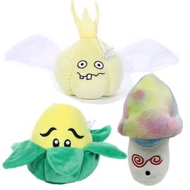 Suyudian - Juego de 3 plantas de felpa PVZ y zombis, 1 2 juguetes suaves de peluche, ajo, maíz, hongo púrpura, muñeca de figura PVZ, gran regalo para niños y niñas