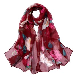 FAIRYGATE Scarf Women Fashion Lady Chiffon Flower Print Scarfs Neck Soft Scarves Floral Scarf Wrap Shawl Red A5211