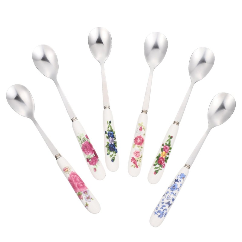 Luxshiny Rice Spoon 6pcs Dessert Spoons, Stainless Steel Coffee Stirring
