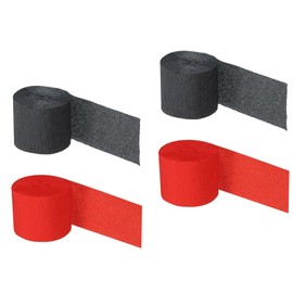 TOP-VIGOR 4Pcs Crepe Paper Roll, 1.37 Inch Width 32ft Length Colorful Craft Streamers for Birthday, Wedding, Party Decorations, Craft & Packing Decorative Sketch and Cutting Paper, Black/Red