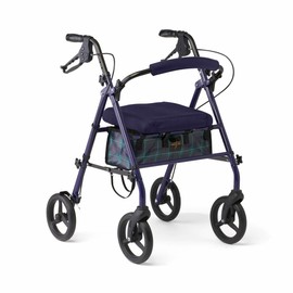 Medline Foldable Steel Rollator with Seat, Microban*, 8" Wheels, 300 lbs. Weight Capacity, Navy - Compact & Portable Mobility Aid for Independence & Comfort