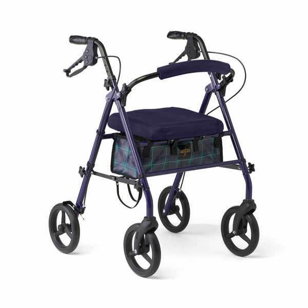 Medline Foldable Steel Rollator with Seat, Microban*, 8" Wheels, 300