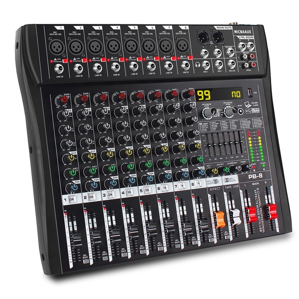 MICNAUX Audio Mixer 8 Channel Professional Mixer Console with 99