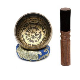 Tibetan Singing Bowl Set (3.74 inch), Tibetan Bowl Set with Meditation Singing Bowl, Tingsha Cymbals for Healing, Yoga, Meditation, Mindfulness and Relaxation（Antique Light Brown 004）