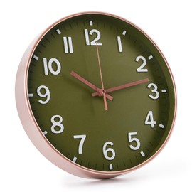 bakbrand Wall Clock 12 Inch Olive Green Modern Simple Quartz Decorative Clock Non-Ticking Silent Battery Operated Round Wall Clocks for Living Room Bedroom Kitchen Office Classroom