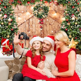 Avezano Rustic Christmas Barn Wood Door Backdrop for Photography X-mas Tree Snow Gifts Photo Background Christmas Holiday Family Photoshoot Banner for Picture Studio Prop (7x5ft)