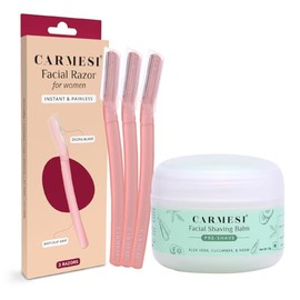Carmesi Kit de afeitado facial | Maquinillas de afeitar faciales (3 unidades) + gel de afeitar (1.76 onzas/1.76 oz) | Depilación sin dolor | Previene 