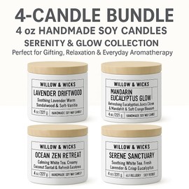 Spa Candle Gift Set – 4oz Tin Bundle – Lavender Driftwood, Mandarin Eucalyptus Glow, Ocean Zen Retreat, Serene Sanctuary – Relaxing Soy Wax Candles
