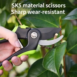 Deli Professional Garden Pruning Shears, 8-inch, Steel Blade, 13mm Cutting Capacity, Black