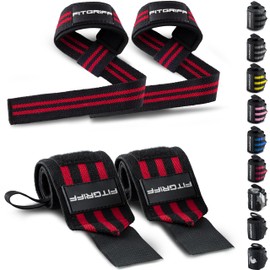 Fitgriff® Wrist Wraps + Lifting Straps Set - for Fitness, Strength Training & Bodybuilding - for Men and Women, red