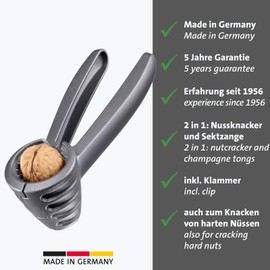 Westmark Nutcracker and champagne tongs, extra large opening for walnuts, with clip, aluminium, Westmark nut profile, anthracite/red, 33222270