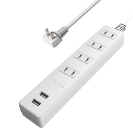 Topland STPA410-WT Extension Cord, Power Strip with USB, Power Saving, Antibacterial Specifications, 4 Outlet Taps, 3.3 ft (1 m), Maximum Output 6.4 A, Maximum Output