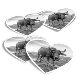 Vinyl Heart Stickers (Set of 4) - BW - Carabao Buffalo Philippines Fun Decals for Laptops,Tablets,Luggage,Scrap Booking,Fridges #38977