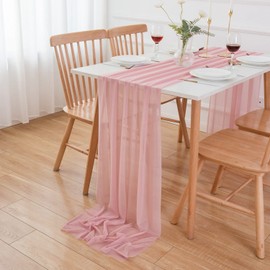 AOKSUNOVA Pink Table Runner Chiffon Wedding Table Runner for Table Decoration Party Baby Shower Decorations for Girl 4m x 70cm