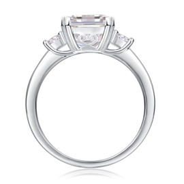 Moissanite Three-Stone Engagement Ring | Lab Grown Diamond & Platinum Plated 925 Silver Ring | 925 Sterling Silver Rings For Women | Women Wedding Band | Eternity Bands | Engagement Rings