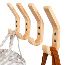 Asdays Wall Hanging Hooks, Plasterboard Wooden L-Shaped Hooks, Walnut, Plasterboard Wall, Coat Hanging, Dual Purpose Hooks, Storage Set of 4