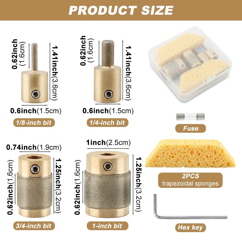 Glass Diamond Grinder Bit Head Tools Combination Set 1" 3/4"