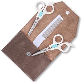 MINGYI Children's Hair Cutting Scissors, Baby Scissors, Baby Cutting Scissors, Child Safety Lock, Set of 2, Scissors and Hair Cutting Scissors with Storage Case