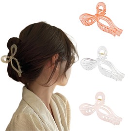 3Pcs Bow Hair Claw Clips French Jelly Nonslip Giant Hair Clips Strong Butterfly Trendy Hair Accessories Hair Barrettes for Women Girls