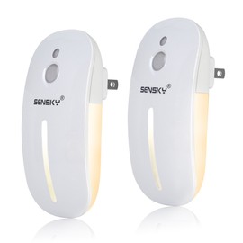 Sensky [2 Pack Plug in Night Light with Auto Dusk to Dawn Sensor, Brightness Adjustable, Dimmable Night Light for Bathroom, Kitchen, Hallway, Stairs, Garages (with Front Light and Back Light)