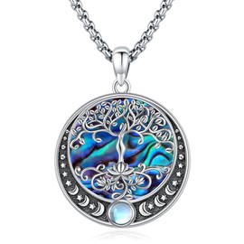 Eusense Triple Moon Goddess Necklace 925 Sterling Silver Tree of Life Necklace Moon Pendant Wiccan Jewellery Pagan for Women Men Mother's Day Father's Day, Sterling Silver, No Gemstone