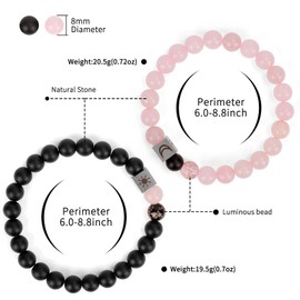 FLYEMMET Couple Bracelets for Women Men Distance Matching Relationship 8mm 10mm Stone Beads Couples Friendship Stretch Bracelet Jewelry Set for Him and Her (Sun Black & Moon Pink)