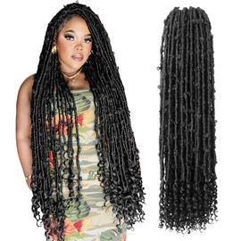 Crochet Butterfly Locs with Curly Ends 30 Inch, Boho Distressed Butterfly Locs Crochet Hair, Black Bohemian Goddess Faux Butterfly Braids with Curly Ends (6 Packs, 1B)