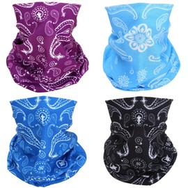 SMEHCF 4 Multi-Purpose Bandanas for Men and Women Headband Balaclava Hair Headscarf Face Half Mask Neck Cuffs Breathable Reusable Washable Black Blue Purple Cashew Flower, black