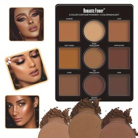 Romantic Flower 9 Color Highlighter Palette, Waterproof & Sweatproof Highlighter Palette, Multifunctional Contour Palette, Makeup Palette for Women,  Bronzer Powder