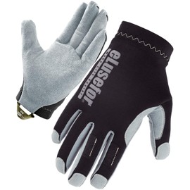 eLusefor Work Gloves, Mens Safety Work Gloves, Light Duty Work Glove, Easy Fit, Kevlar Stitched with Carabiner Clip (Black | Light Grey, Large)