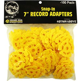 (100) Flat Yellow Plastic Record Adapters - Snap In Inserts to Make 7" 45rpm Records Fit on Standard Vinyl Record Turntables #07MR100YE
