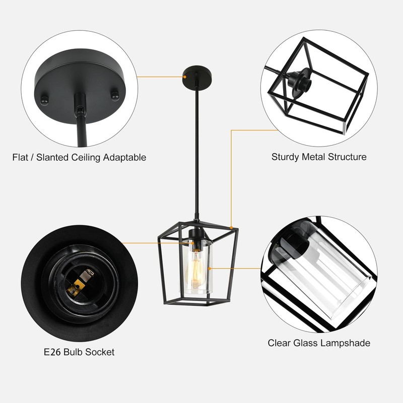 GZJunYo 2 Pack 1-Light Black Pendant Lights for Kitchen Island,