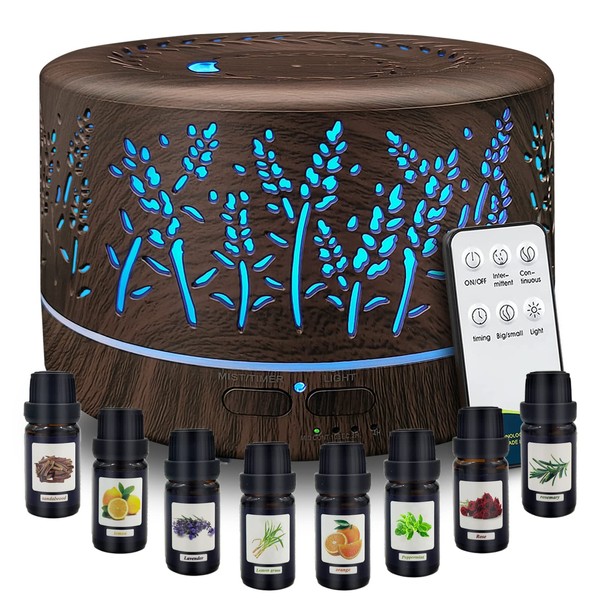Diffusers for Essential Oils Large Room 600ml,Essential Oil Diffusers for Home with R/C,8/Set Oils Cool Mist Humidifier,7 Colors Lights & 3 Mist Mode Waterless Auto Off for Office Bedroom Decor Gifts