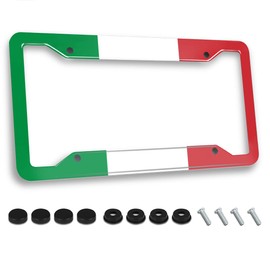 Italy Flag License Plate Frames Stainless Steels Patriotic Black Car Tag Holder Frame with 4 Holes and Screws 12 x 6 Inch Decoration for US Vehicles Standard for Women Men