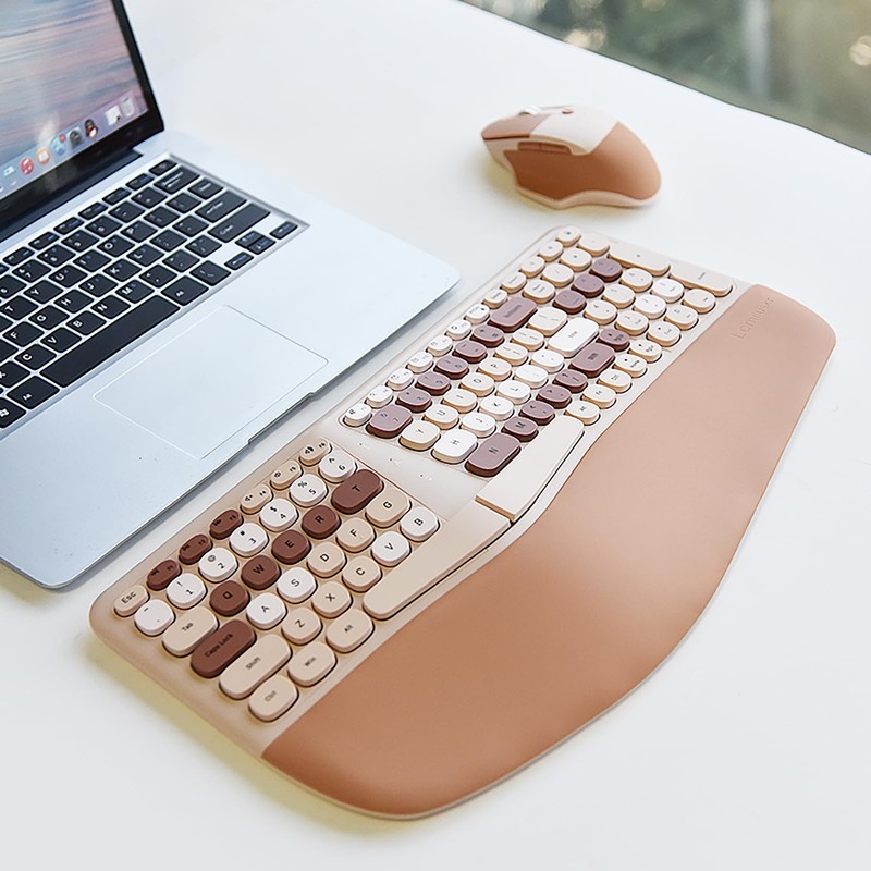 Wireless Ergonomic Keyboard and Mouse Combo with PU Wrist Rest,