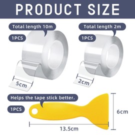 2 Rolls of Clear Double Sided Tape with 1 Small Scraper, Waterproof Sealing Tape, Double Sided Fixing Tape, Seam Sealer for Bathroom, Kitchen