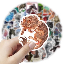 50 PCS Wolf Stickers for Water Bottle,Skateboard,Guitar, Bike,Helmet,Luggage,Scrapbook,Laptop,Bumper,Trendy Cool Animal Vinyl Decals,Cartoon Wolf Waterproof Stickers,Gift for Teens Children