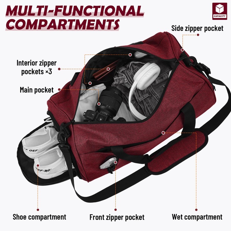 BECOJADDE Gym Bag for Women Men with Shoe Compartment &