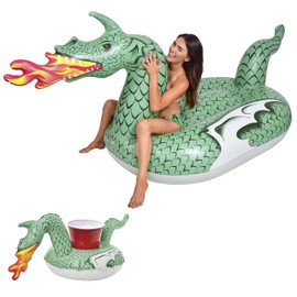 GoFloats Giant Inflatable Pool Floats - Choose Unicorn, Dragon, Flamingo, Swan, or Bull - Includes Drink Float