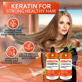 Keratin Shampoo and Conditioner Set - Sulfate Free and Paraben Free - Salon Thickening Treatment for Dry, Damaged, Curly, Frizzy, Straight or Color Treated Hair - Anti Frizz Formula for Women and Men