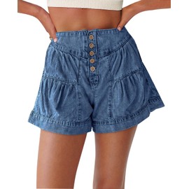 Cicy Bell Womens Summer Flowy Jean Shorts Button Up High Waisted Wide Leg Denim Skort with Pockets