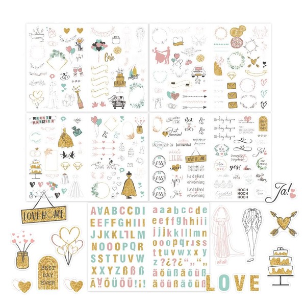 Wedding Stickers for Scrapbooking, 5Sheets 321PCS Wedding Scrapbook Stickers, Scrapbook