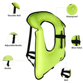 FORWEWAY Snorkel Vest Inflatable Buoyancy Vests for Portable Kayaking Buoyancy Vest for Drift Rescue,Rowing,Sailing,Snorkeling,Swimming,Outdoor Water (Green)